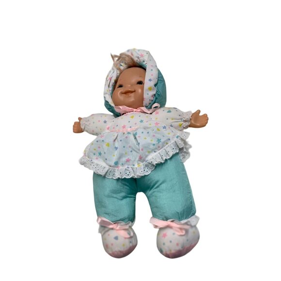 EuGene Doll Plush Baby Nylon Vintage Stuffed Toy Green Hearts Stars Talking Ligh - Picture 1 of 6